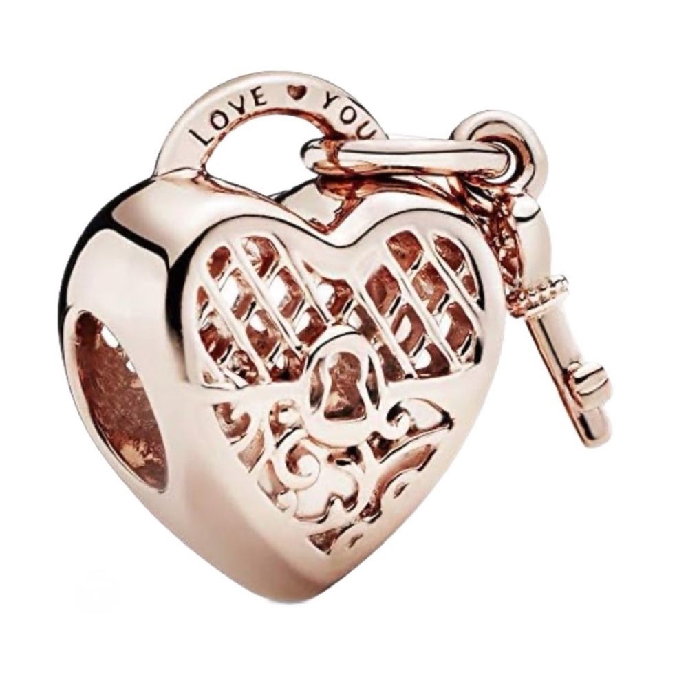 S925 Rose Gold Heart Locket Charm with Key - NWOT